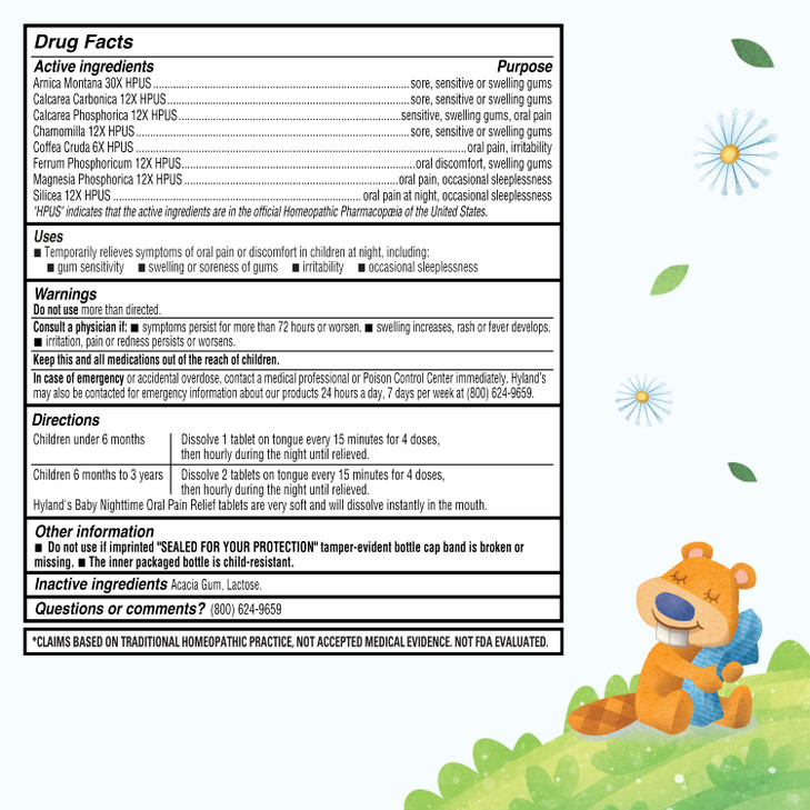 Hyland's Baby Nighttime Soothing Tablets with Chamomilla, Natural Relief of Oral Discomfort, Irritability, and Swelling, Up to 62 Doses (Pack of 1, 1