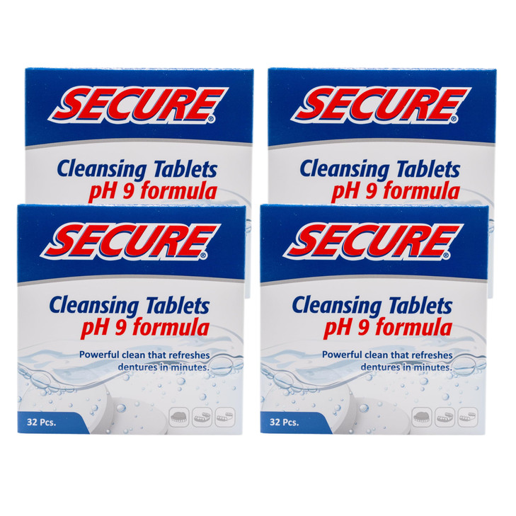Secure Daily Cleansing Tablets - pH 9 Formula Thoroughly Cleans Dentures - Fights Odors, Stains & Germs - For Dentures, Nightguards, Retainers & Part