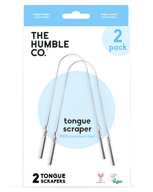 The Humble Co Tongue Scraper for Adults & Kids, 2 Pack - 100% Stainless Steel Tongue Cleaner Helps Eliminate Bad Breath & Bacteria - Dental Oral Care