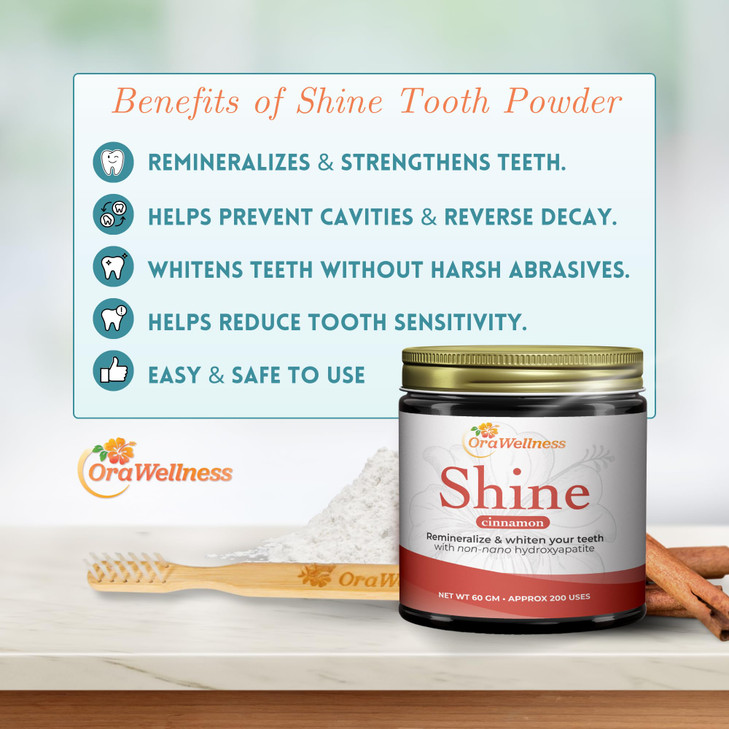 OraWellness Shine Remineralizing Tooth Powder with Hydroxyapatite, Made in The USA, Flouride Free Tooth Repair, Natural Teeth Whitening Powder, Teeth