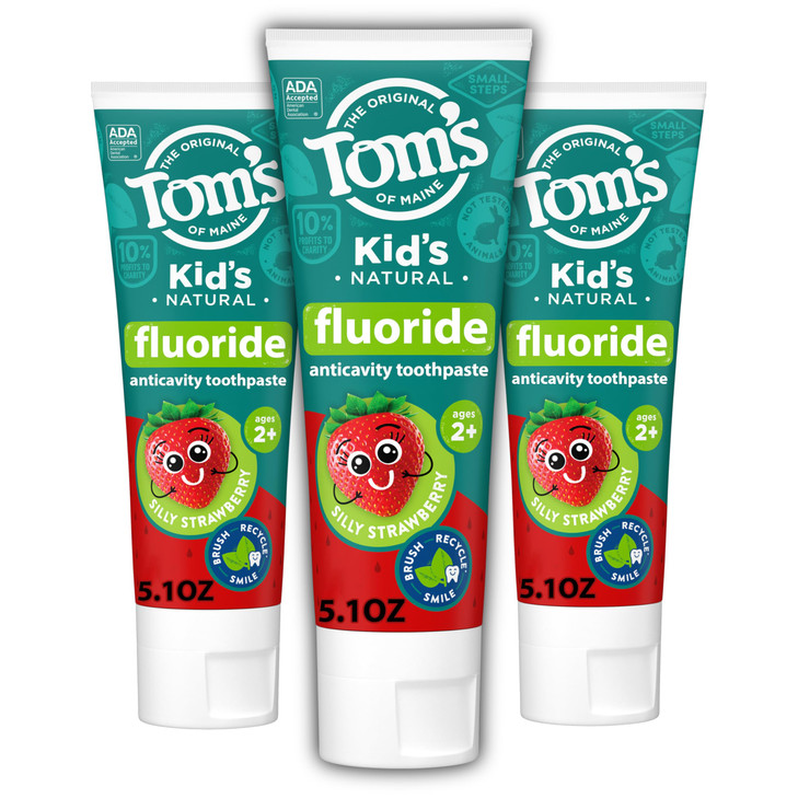 Tom's of Maine ADA Approved Fluoride Kids Toothpaste, Natural Toothpaste, Dye Free, No Artificial Preservatives, Silly Strawberry, 5.1 oz. 3-Pack (Pa