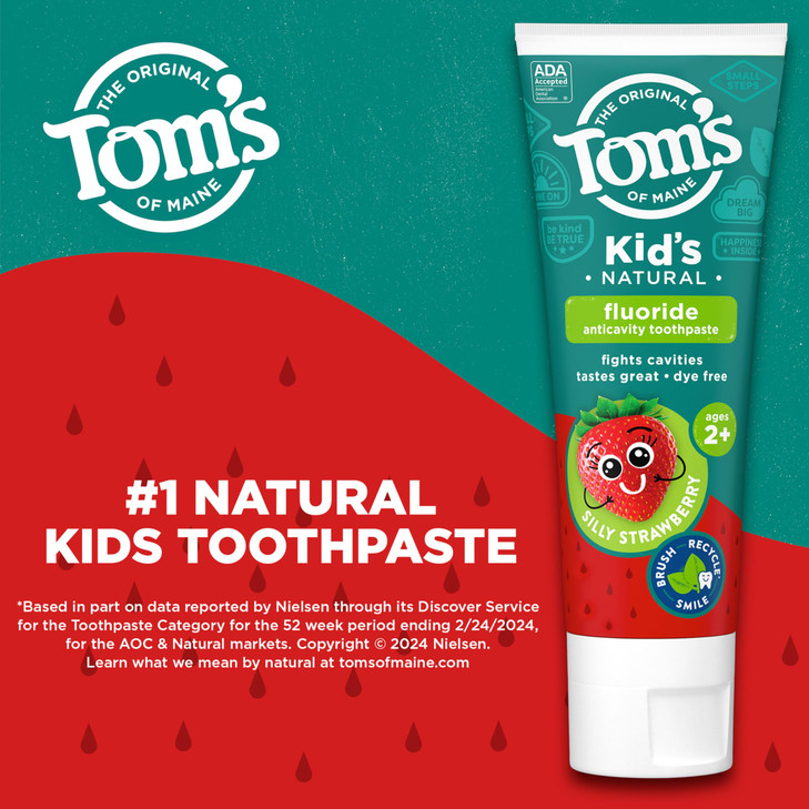 Tom's of Maine ADA Approved Fluoride Kids Toothpaste, Natural Toothpaste, Dye Free, No Artificial Preservatives, Silly Strawberry, 5.1 oz. 3-Pack (Pa