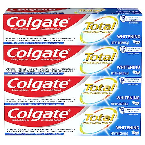 Colgate Total Teeth Whitening Toothpaste, 10 Benefits Including Sensitivity Relief ,Whitening Mint, 4.8 oz ( Pack of 4 )