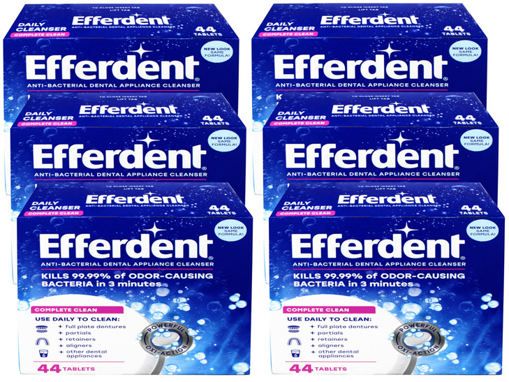 Efferdent Denture Cleanser Tablets, Complete Clean, Cleanser for Retainer and Dental Appliances, 44 Count, (Pack of 6)