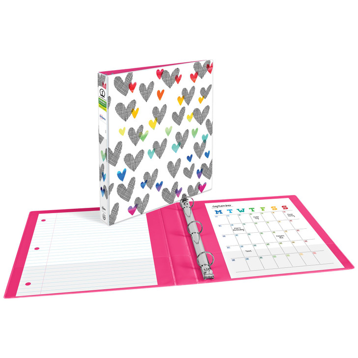 Avery + Amy Tangerine Designer Collection Binder, 1 Inch Round Rings, 175-Sheet Capacity, Hatchmark Hearts, 6 Binders (28320)