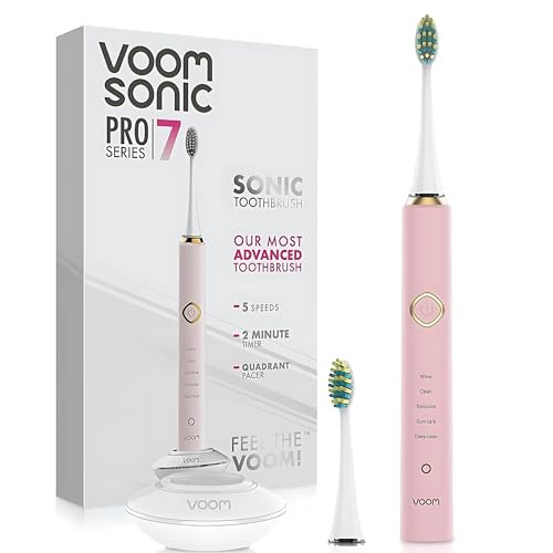 Voom Sonic Pro 7 Series Rechargeable Electronic Toothbrush, Advanced Oral Care Technology, 2-Minute Timer w/Quadrant Pacing, 5 Adjustable Speeds