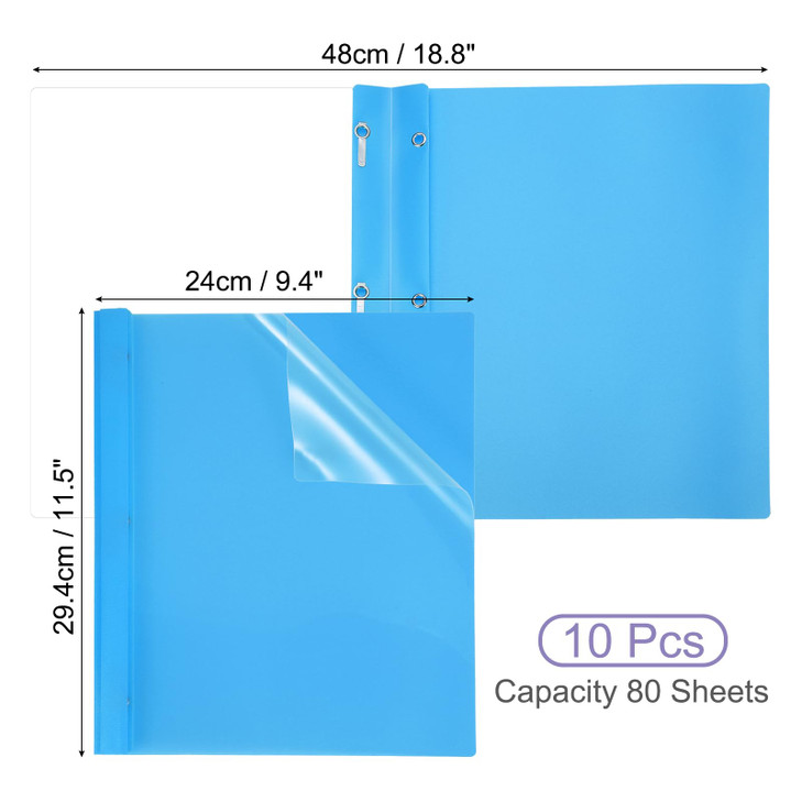PATIKIL Plastic Report Covers with Prong, 10 Pcs 80 Sheet Clear Front Presentation Binders with 3 Metal Prong Fasteners Report Folder for Resume Docu