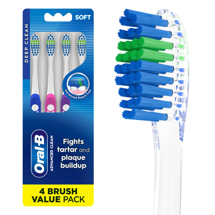 Oral-B Pro Health Fights Plaque & Tartar, 4 Count Soft Manual Toothbrush Pack, Indicator Bristles, Plaque Fighter, Gentle on Teeth