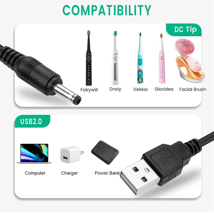 Smays Charger Replacement for Fairywill Sonic Electric Toothbrush - USB Charging Cable 5ft