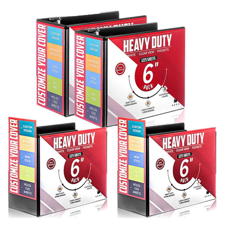 Sinload 4 Pcs 6 Inch Large Ring Binders with Pockets 3 Ring Binder 8.5 x 11 Presentation Folder View Binder with Customizable Clear Cover for Documen