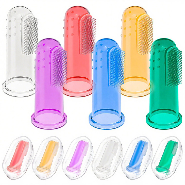 Bassion Baby Toothbrush Set, 6 Pcs Soft Infant Finger Toothbrush with 6 Boxes, Newborns Toddler Silicone Baby Tooth Brush 0-6 Months 6-12 Months