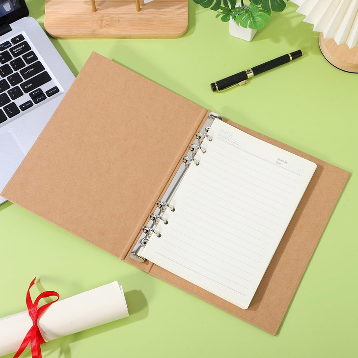 DIYEAH Kraft Paper Binder Cover A5 6-Ring Notebook Shell Reusable Binder Organizer with Magnetic Buckle for Document Protection and Office Use