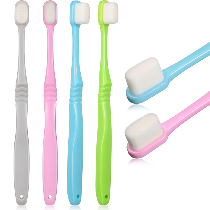Boao 4 Pieces Soft Micro-Nano Manual Toothbrush Extra Soft Bristles Toothbrush with 20,000 Bristles for Fragile Adult Kid Children (Blue, Gray, Green