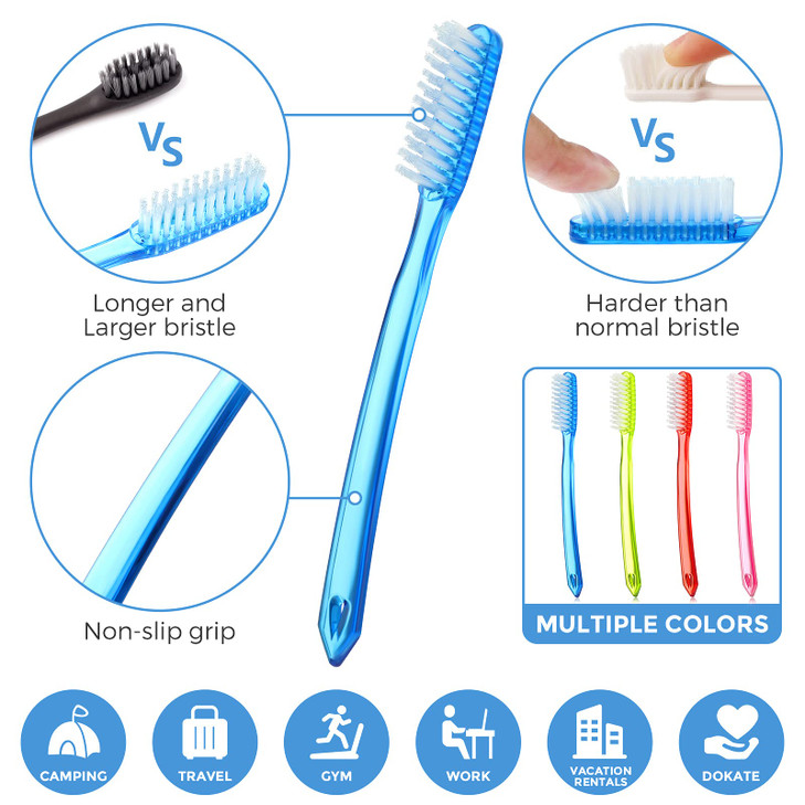 Zopeal Extra Hard and Firm Toothbrush for Adults Bulk Huge Large Long Head Bristle Full Head Manual Toothbrush for Whitening Cleaning(24 Pieces)
