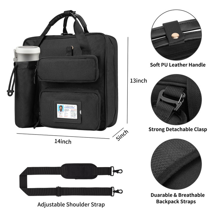 Pechor Zipper Binder 3 Ring 3-inch with Shoulder Strap & Backpack Straps, Black 700 Sheets Capacity Large Zip Up Binder Multiple Pockets File Folder