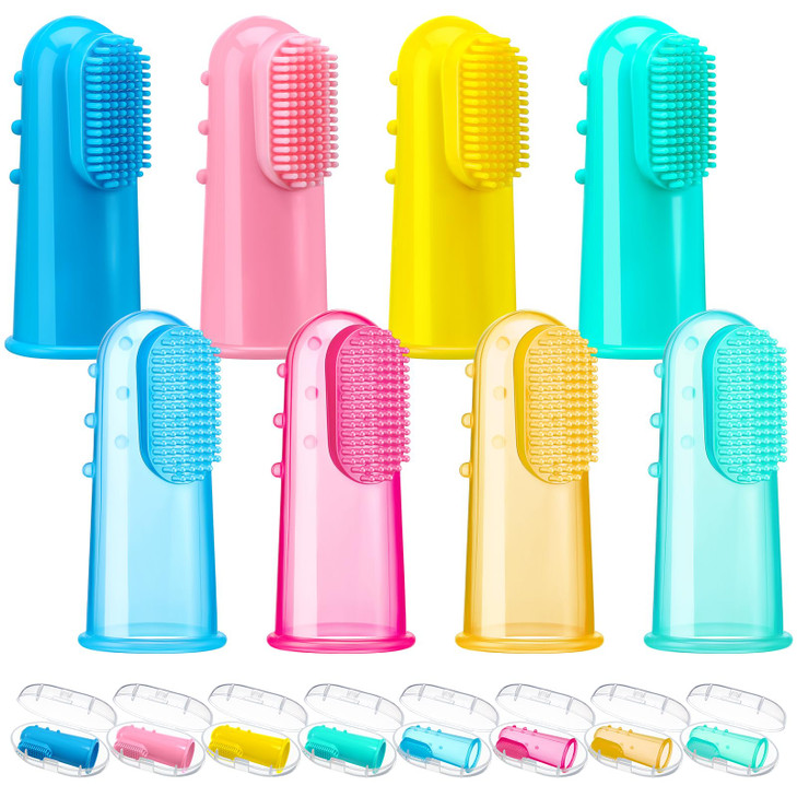 Zopeal 8 Sets Baby Finger Toothbrush Infant Toddler Kids Training Teething Newborns Travel with 8 Boxes Soft Silicone for Oral Habit Teething Tongue