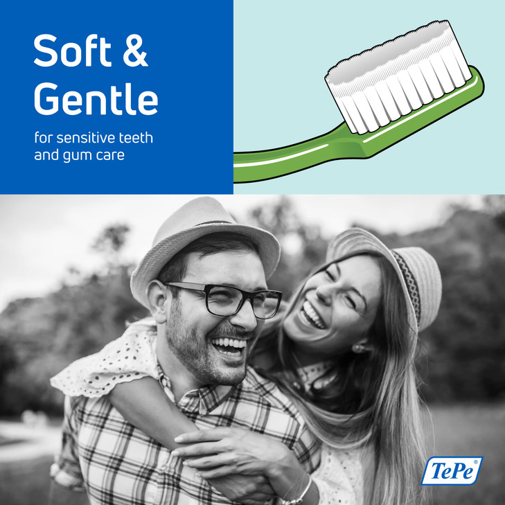 TePe Supreme Toothbrush, Soft Bristle Toothbrush, Tapered Brush Head for Sensitive Teeth and Gum Care, Adult, 3 Pack