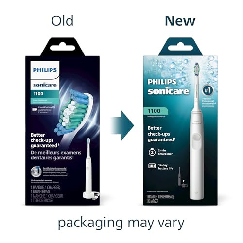 Philips Sonicare 1100 Series Electric Toothbrush - Sonic Toothbrush with Advanced Sonic Technology, EasyStart, Smartimer & Quadpacer, White, Model HX