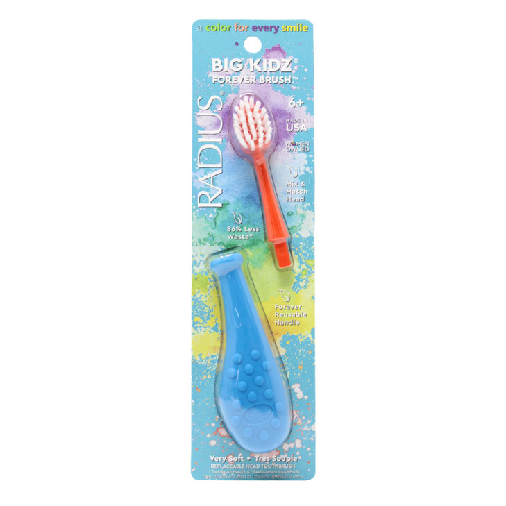 Radius Big Kidz Forever Brush with Replaceable Head Toothbrush for Children, 6 Years and Up, BPA Free ADA Accepted for Growing Teeth and Gums - Right