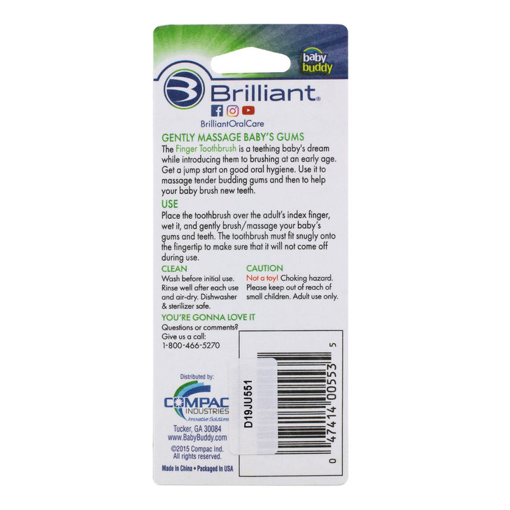 Brilliant Baby Finger Toothbrush - Silicone Teether Brush and Gum Massager for Babies and Toddlers, 3 Months Old and Up, Gum and Tooth Cleaning Essen