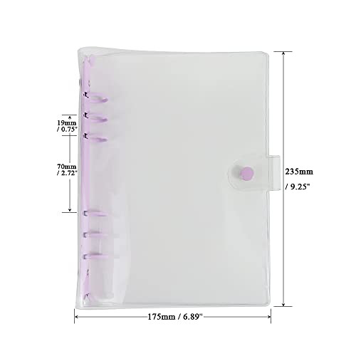 A5 Clear PVC Binder Cover 6 Purple Round Ring Binders Dia 20mm Snap Closure Sealing Edge Notebook Shell File Folders Album Binders