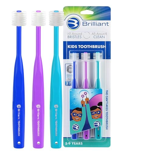 Brilliant Oral Care Kids Toothbrush with Soft Bristles and Round Head, for a Child Approved, Easy to Use All-Around Clean Mouth, Ages 5-9 Years, Roya