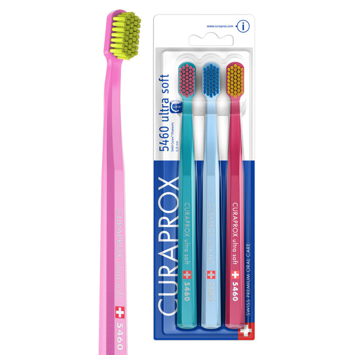 Curaprox Swiss 5460 Ultra Soft Toothbrush (3 Pack) 0.10 mm Assorted Colors