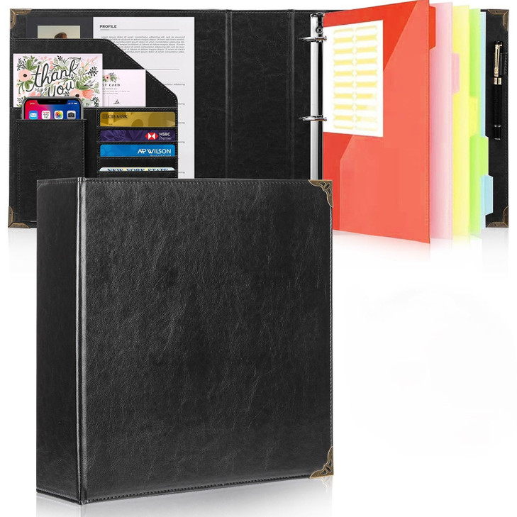 Darolin Premium PU Leather D-Ring Binder, 3 D-Ring Binder with Business Card Holders & Pen Loop, Professional Portfolio Organizer for Office, School