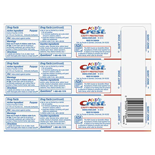 Crest Kid's Cavity Protection Toothpaste, Crest Kids Toothpaste, For Children And Toddlers 2+, Sparkle Fun, 4.6 Oz (Pack of 3), Toothpaste For Kids,