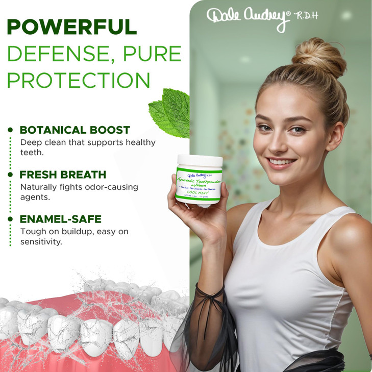 Ayurvedic Remineralizing Toothpowder for Sensitive Teeth | Refreshing Cool Mint Flavor for Teeth Whitening & Fresh Breath | Organic Cavity Reversal |