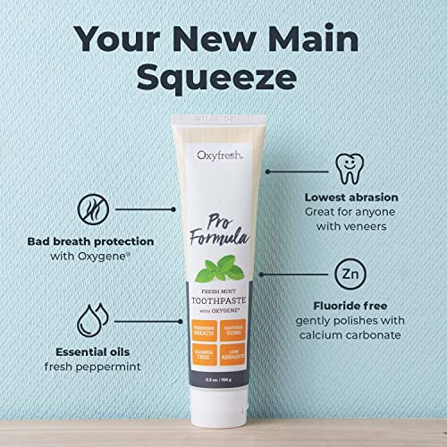 Oxyfresh Pro Formula Fresh Mint Toothpaste  Gentle Low Abrasion - Cosmetic Fluoride Free - for Bad Breath, Sensitive Teeth and Gums with Natural Ess