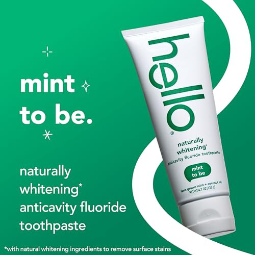 hello Naturally Whitening Fluoride Toothpaste, Natural Whitening Toothpaste with Coconut Oil and Tea Tree Oil, Tames Bad Breath, Helps Moisturize, an