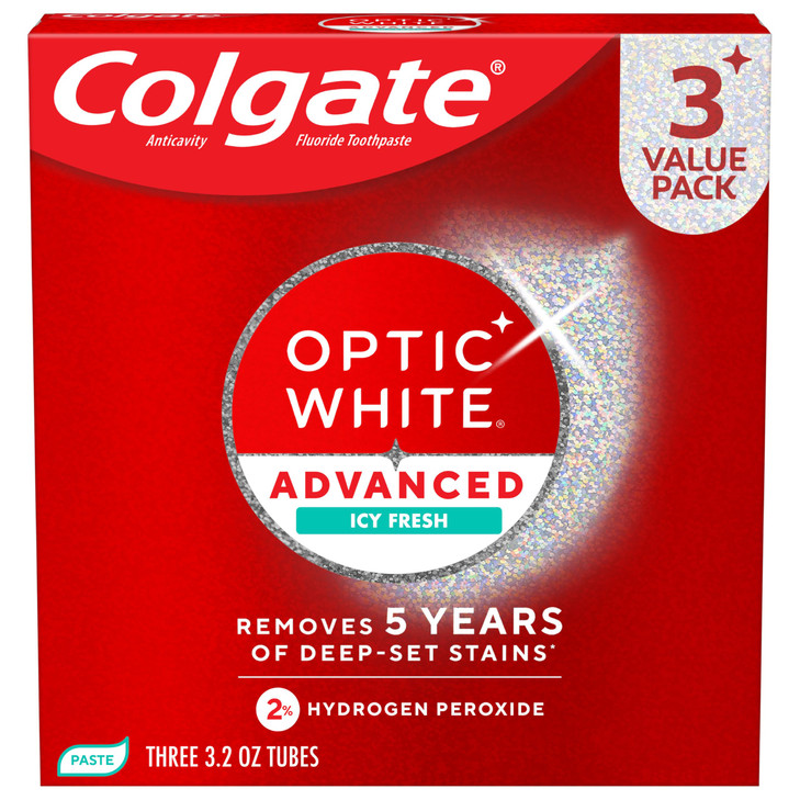 Colgate Optic White Advanced Hydrogen Peroxide Toothpaste Pack, Teeth Whitening Toothpaste, Enamel-Safe Hydrogen Peroxide Formula, Helps Remove Tea,