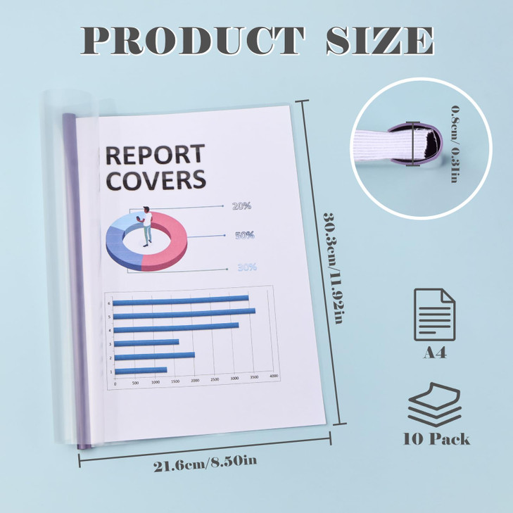 BAYTORY 10 Pack Clear Report Covers with Sliding Bar, Project Folders for A4 and Letter Size Paper, Resume Folder Presentation Binder for School Busi