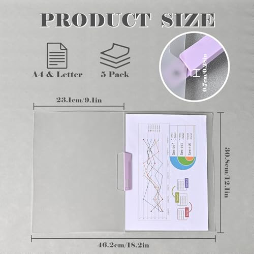 BAYTORY 5Pcs Clear Report Covers with Swing Clip, Report Folder for A4 & Letter Size Paper, Plastic Folders with Clip, Presentation Binder for School