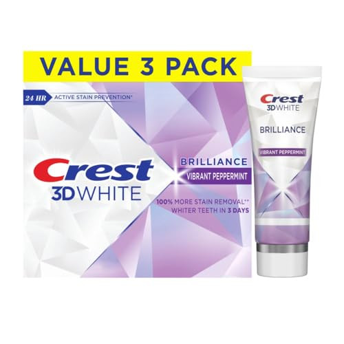 Crest 3D White Brilliance Vibrant Peppermint Teeth Whitening Toothpaste, 4.6 oz Pack of 3, Anticavity Fluoride Toothpaste, 100% More Surface Stain Re