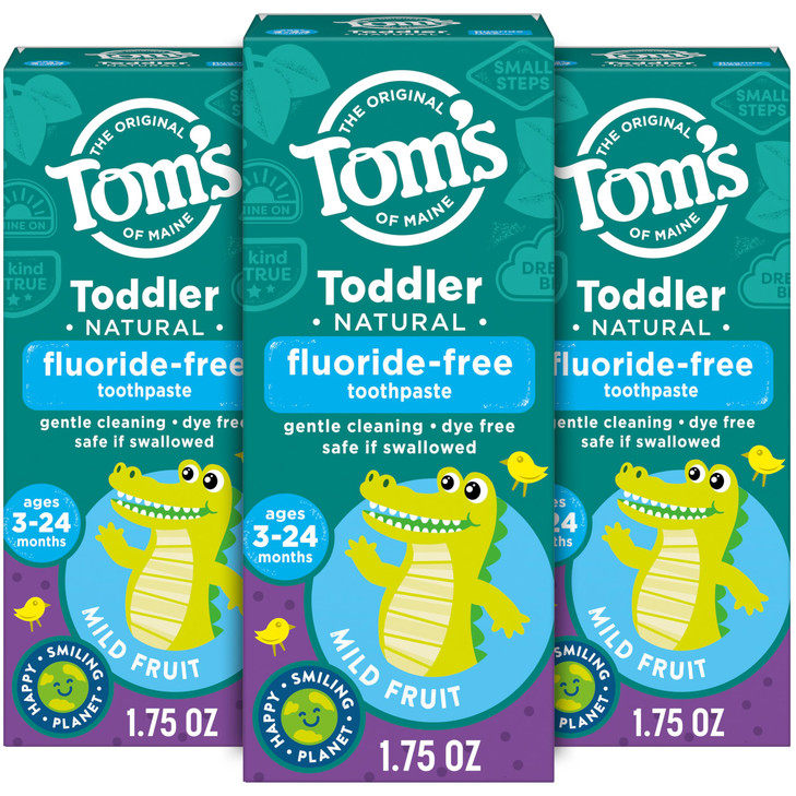 Tom's of Maine Fluoride-Free Toddler Training Toothpaste, Mild Fruit, 1.75 oz. 3-Pack (Packaging May Vary)