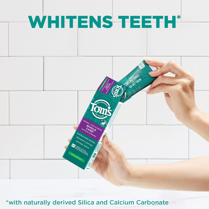 Tom's of Maine Whole Care Natural Toothpaste with Fluoride, Spearmint, 4 Ounce (Pack of 3), (Packaging May Vary)