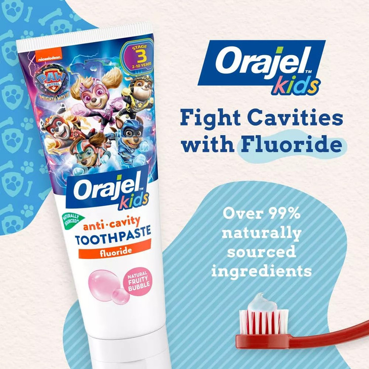 Orajel Kids Paw Patrol Anticavity Fluoride Toothpaste, Natural Fruity Bubble Flavor, 4.2oz