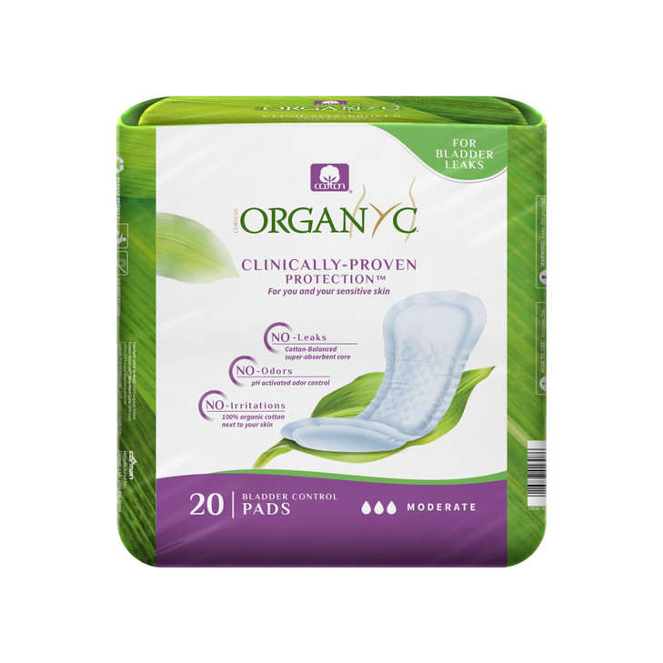 Organyc - 100% Organic Cotton Inside and Out Incontinence Pads for Bladder Leaks - Certified Odor Control, FSA/HSA Eligible, Moderate Flow, Regular A
