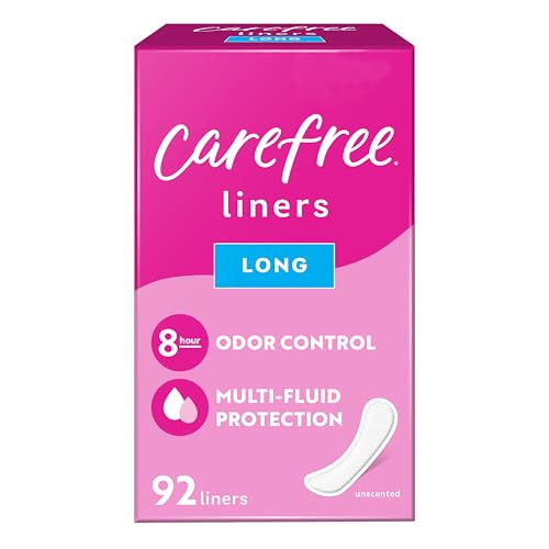 Carefree Panty Liners for Women, Long, Unwrapped, Unscented, 92ct | Pantiliners, Carefree Liners, Daily Liners for Women, Light Periods and Leaks, 8-