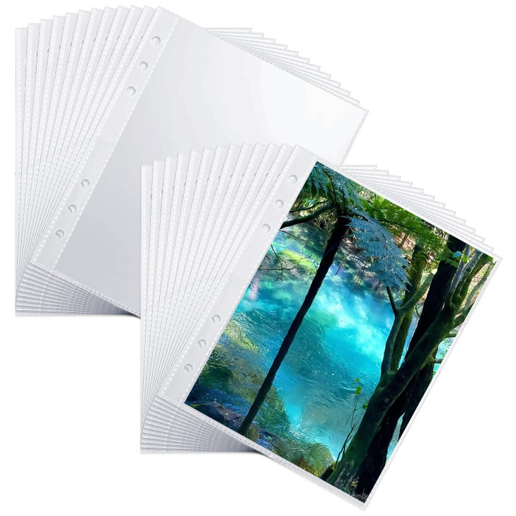 25 Sheets Double Sided Plastic Sleeves 50 Pockets Clear Photo Page Protector A5 Mini 6 Ring Binder Top Loading Sheet Protector for Photos Postcards C