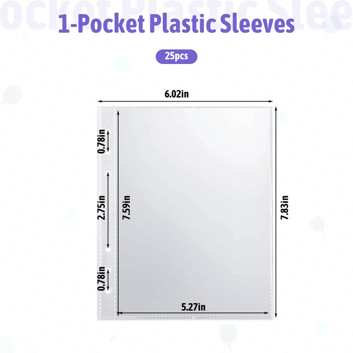 25 Sheets Double Sided Plastic Sleeves 50 Pockets Clear Photo Page Protector A5 Mini 6 Ring Binder Top Loading Sheet Protector for Photos Postcards C
