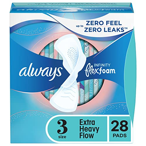 Always Infinity Feminine Pads for Women, Size 3, Extra Heavy Flow, with Wings, Unscented, 28 CT