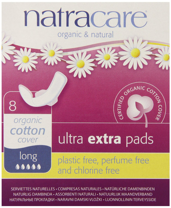 Natracare Ultra Extra Pads with Wings, Long, Individually Wrapped, Made with Certified Organic Cotton, Ecologically Certified Cellulose Pulp and Plan