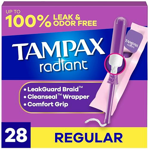 Tampax Radiant Tampons Regular Absorbency, Unscented, 28 Count