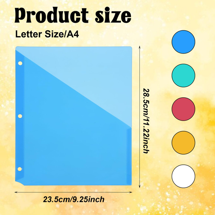 50Pack Clear Plastic Binder Pockets 3 Hole Binder Folders with Pockets and Holes, 9.25 x 11.22 Inch Document Folders Binders Organizer, Store Letter