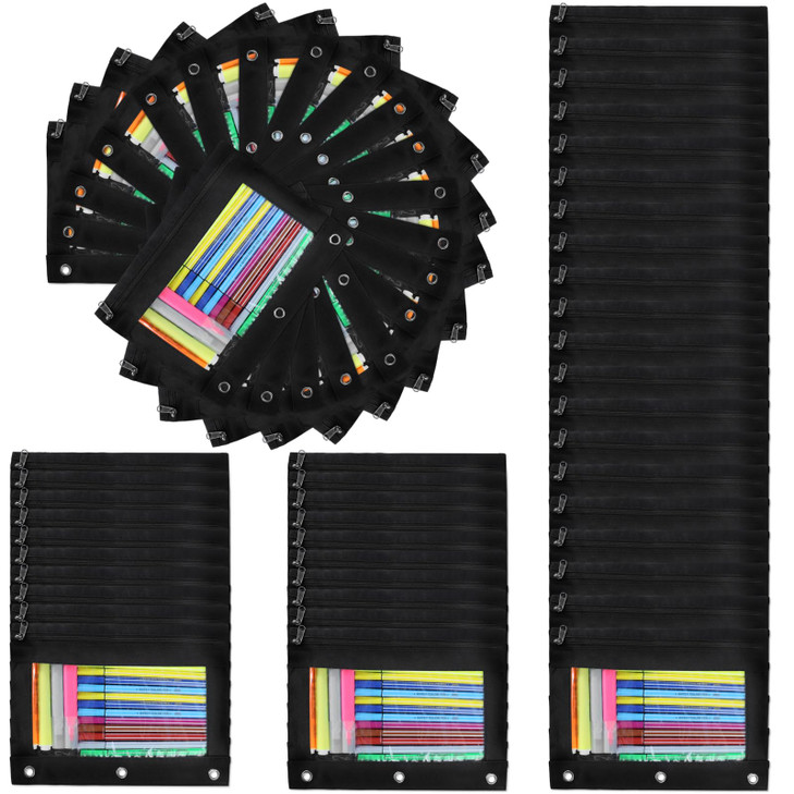 60 Pack Pencil Pouch for 3 Ring Binder, Pencil Case with Smooth Zipper Bulk, Clear Window Pencil Bag for School, Office, Jewelry, and Cosmetic, Black