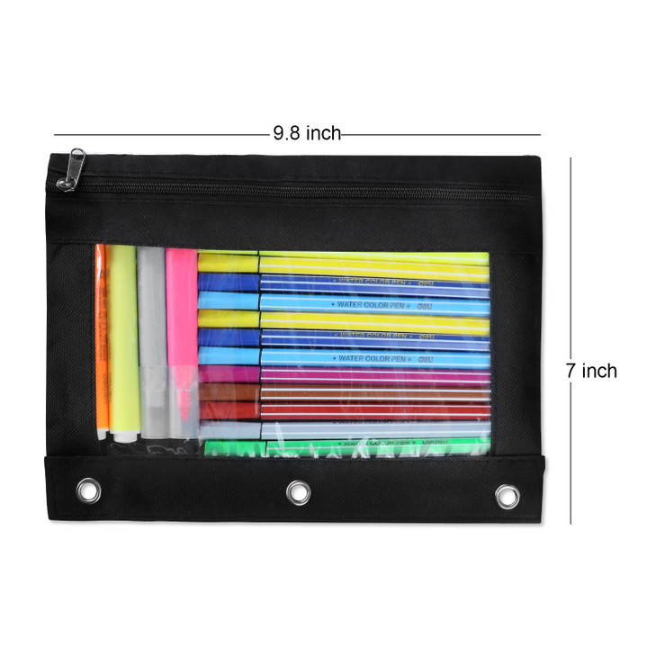 60 Pack Pencil Pouch for 3 Ring Binder, Pencil Case with Smooth Zipper Bulk, Clear Window Pencil Bag for School, Office, Jewelry, and Cosmetic, Black