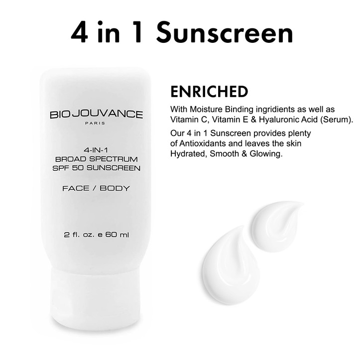 BIO JOUVANCE PARIS - 4 In 1 Sunscreen 2oz(60ml) | SPF50 Sunblock + Moisturizer + Anti-Aging + Antioxidant | Face&Body Sensitive Skin | Made in France